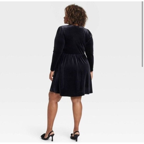 Ava & Viv Velvet Black Dress Rosette A-Line LBD 3X Cocktail Event Day To Night - Picture 2 of 8